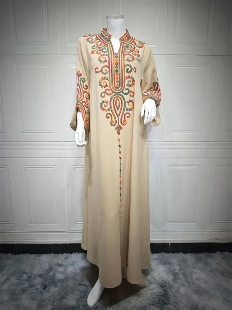 Ramadan Muslim Women's Embroidered Loose abaya Dresses For Women Gala Morocco Dubai Elegant Casual Kaftan