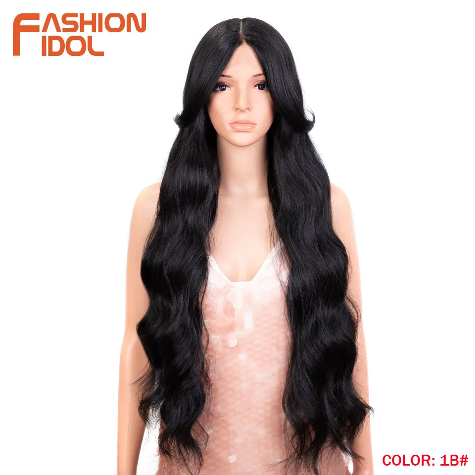 FASHION IDOL 34 Inch Lace Front Wigs Synthetic Ombre Blonde Brown Colorful Wigs For Women Heat Resistant Fiber Cosplay Wigs