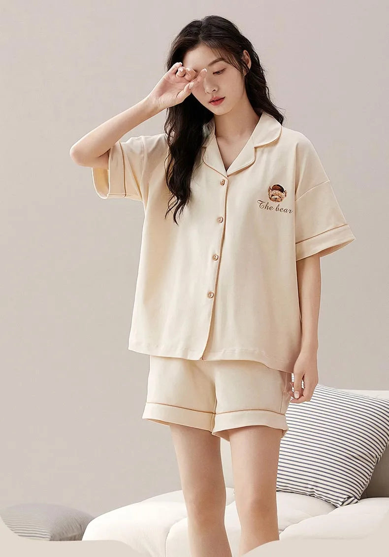 Dropshipping Female Pijamas Cartoon Summer Short Women Pajamas Sleeve Shorts Nightwear Sweet Sleepwear Pyjamas Woman Home Suit
