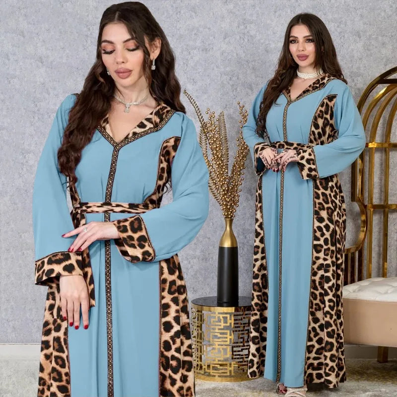 Muslim Abaya Dress Women Dubai Dresses Jalabiya Leopard Print Vestidos Modest Robe Morocco Arab Abayas Kaftan Islam Ramadan