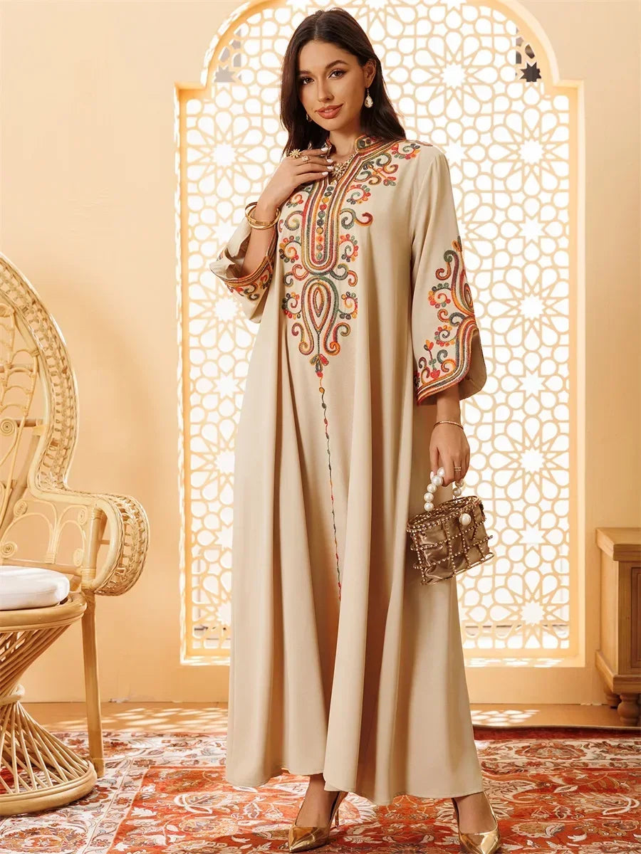 Ramadan Muslim Women's Embroidered Loose abaya Dresses For Women Gala Morocco Dubai Elegant Casual Kaftan