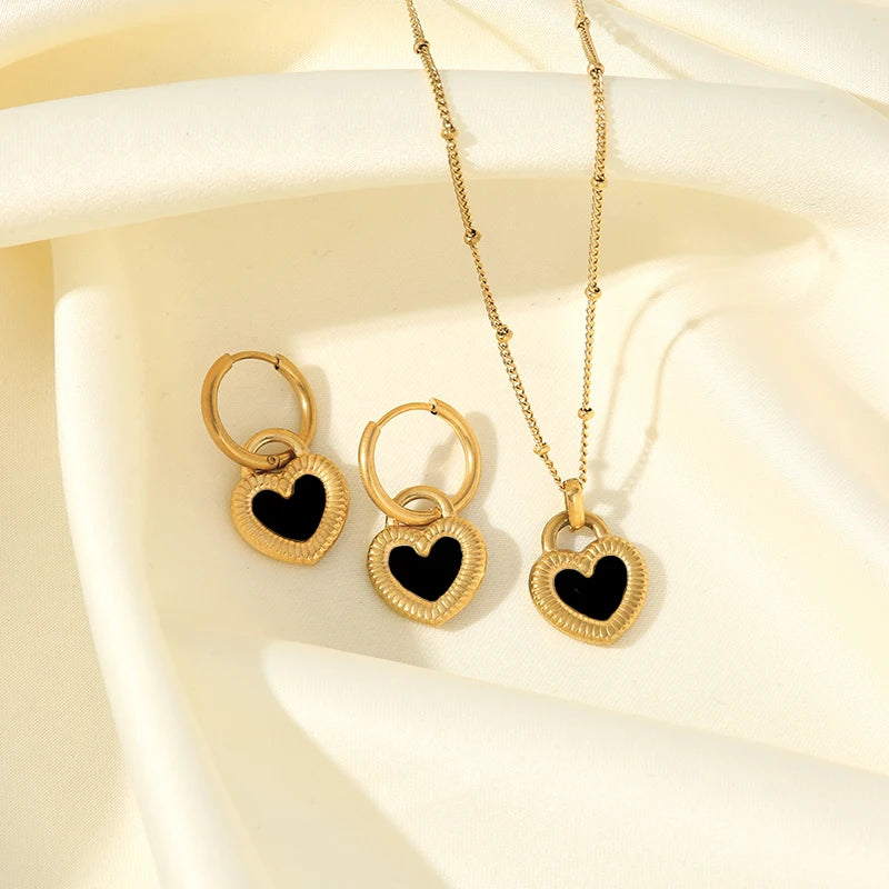 EILIECK 316L Stainless Steel Gold Color Heart Star Flower Necklace Earrings Set For Women Trendy Waterproof Jewelry Holiday Gift