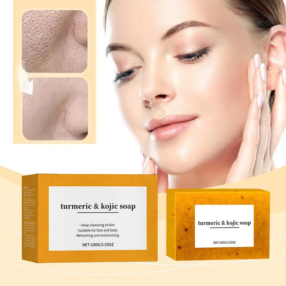 100g Turmeric Hand Made Soap Lemon Kojic Acid Shower and Facial Soap Body Cleansers Brightening Face Soap Tender Skin Care