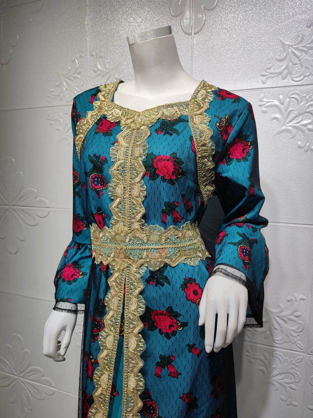Luxury Middle East Abayas for Women Dubai Dress Lace Applique Mesh Printing Long Sleeves Elegant Evening Party Muslim Clothes