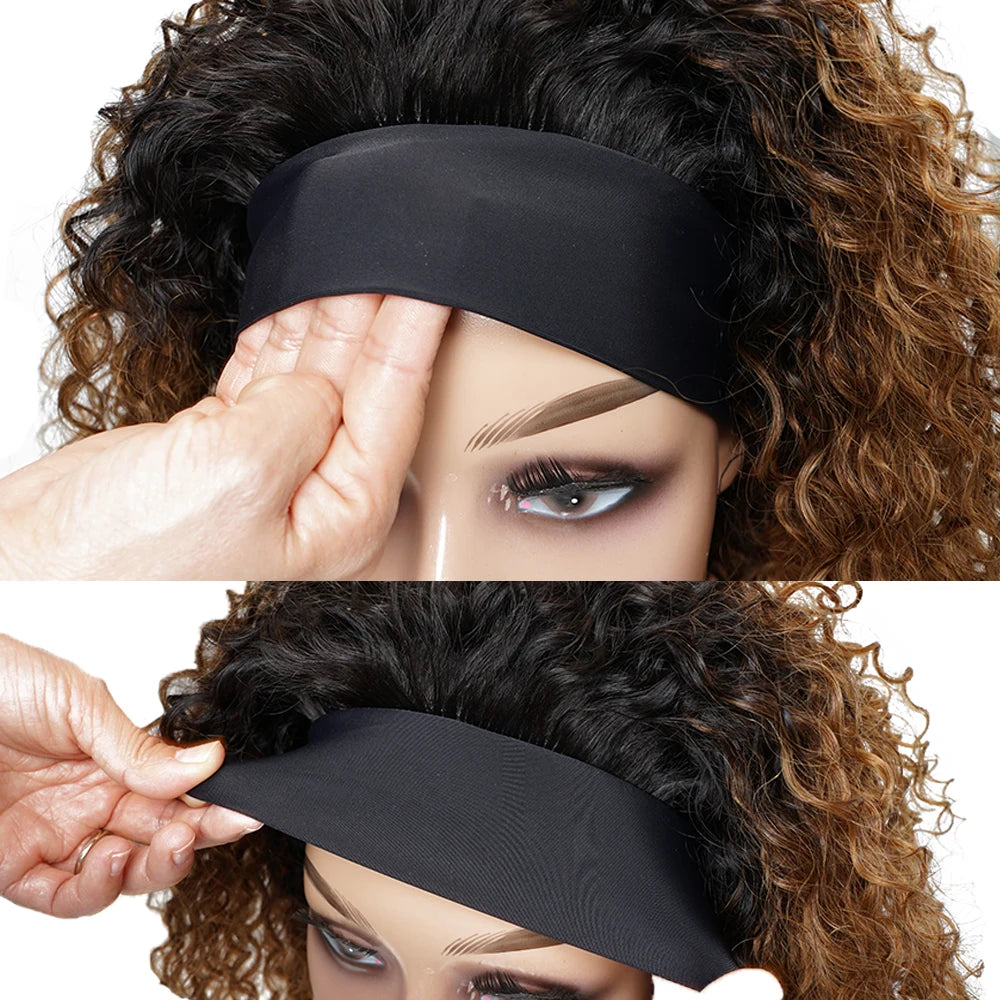 220% Density Glueless Human Hair Wigs for Women Short Curly Headband Wig Ombre 1B 30 Jerry Curly Wear Go Wig Ginger Brown Bobbi
