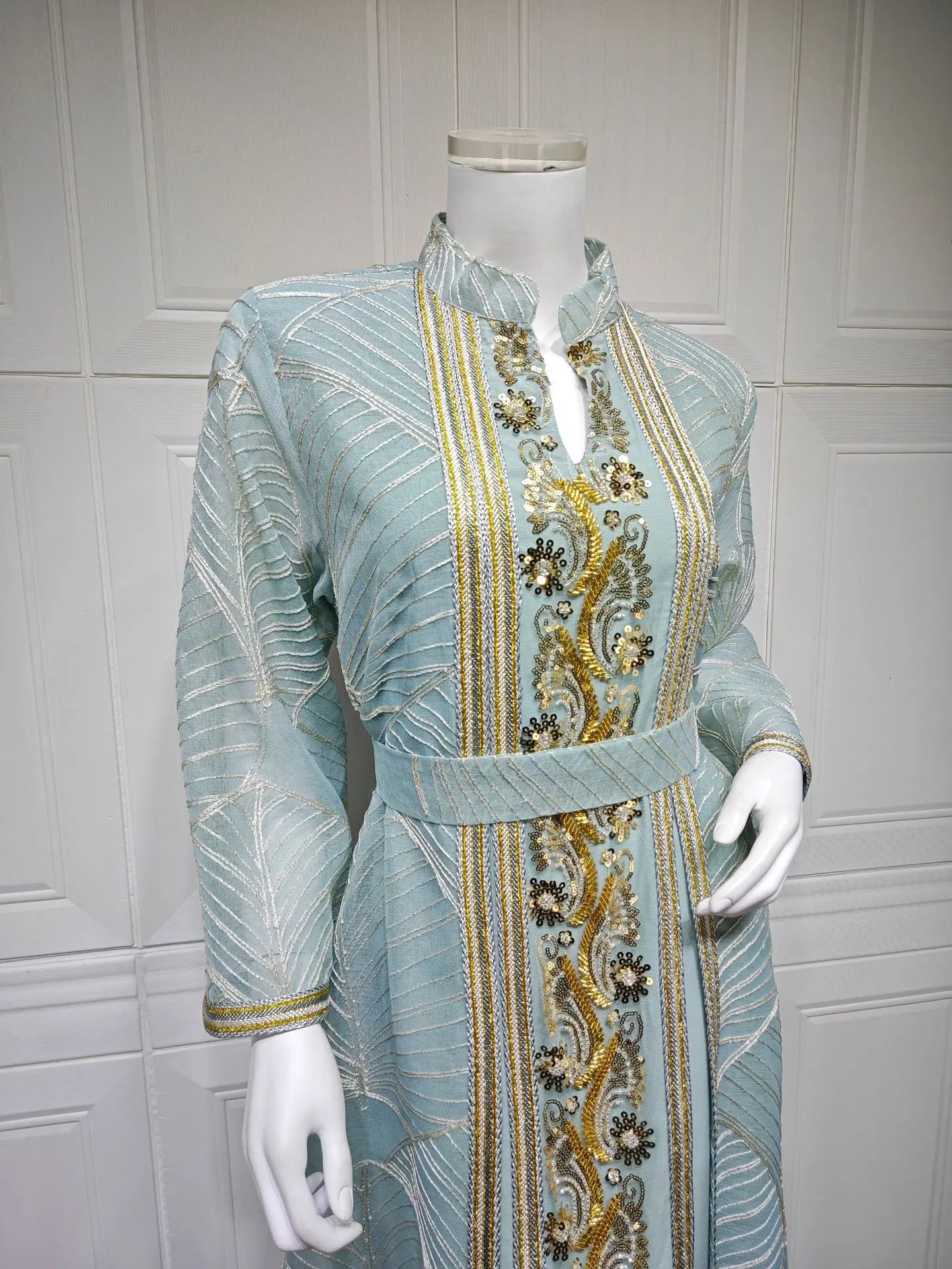 Women Mesh Sequins Dress Elegant Abaya  Eid Party Gorgeous Embroidery Dresses Lace-up Muslim Jalabiya  Vestidos Largos Robe 2025