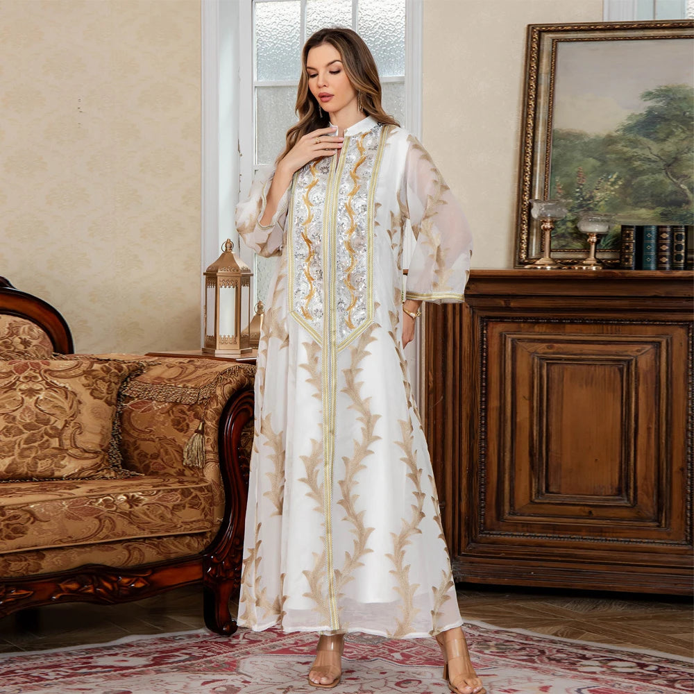 Uni Muslim Luxury Woman Evening Dress Dubai Sequins Maxi Abaya Two Pieces Kaftans 2025