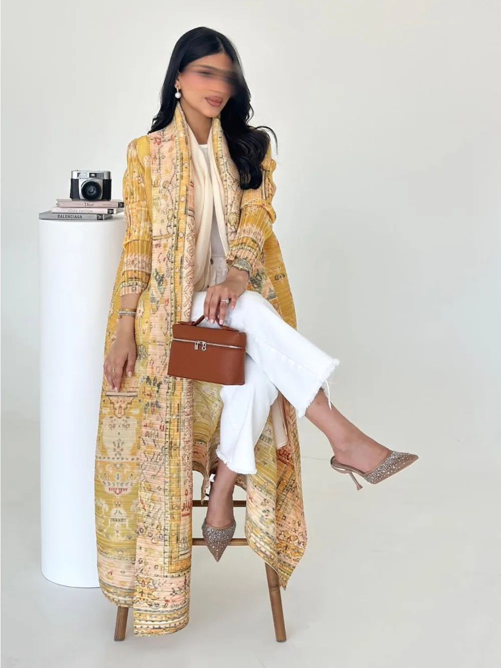 Eid Muslim Dress for Women Abaya Ramadan Print Pleated Cardigan Jalabiya Party Long Robe Morocco Dubai Kaftan Vestidos Largos