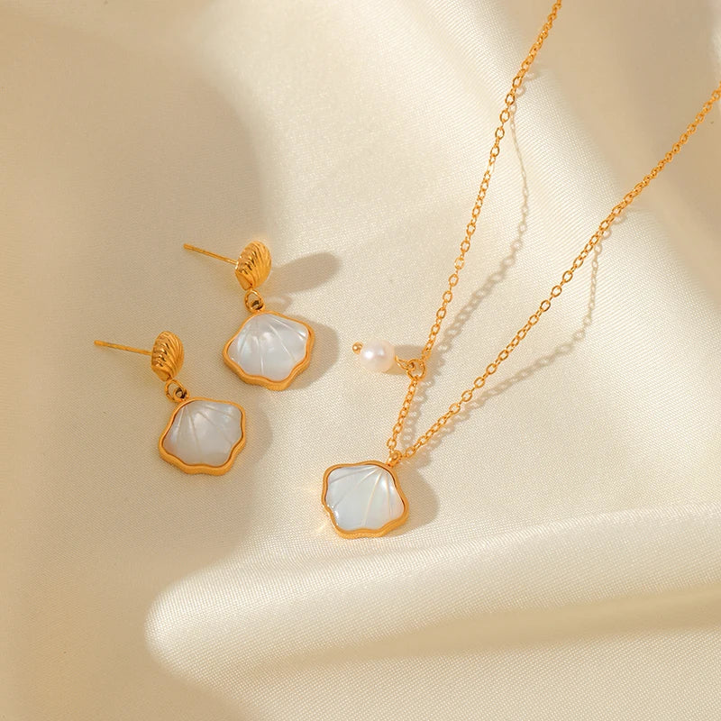 EILIECK 316L Stainless Steel Gold Color Heart Star Flower Necklace Earrings Set For Women Trendy Waterproof Jewelry Holiday Gift