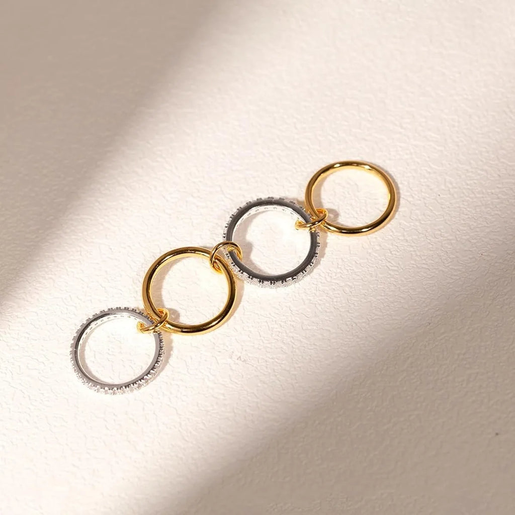 A Niche Two-Color Four-Ring Copper Jewelry Ring, Hypoallergenic, Ins Style, Stacking Artifact, Suitable For Young Women