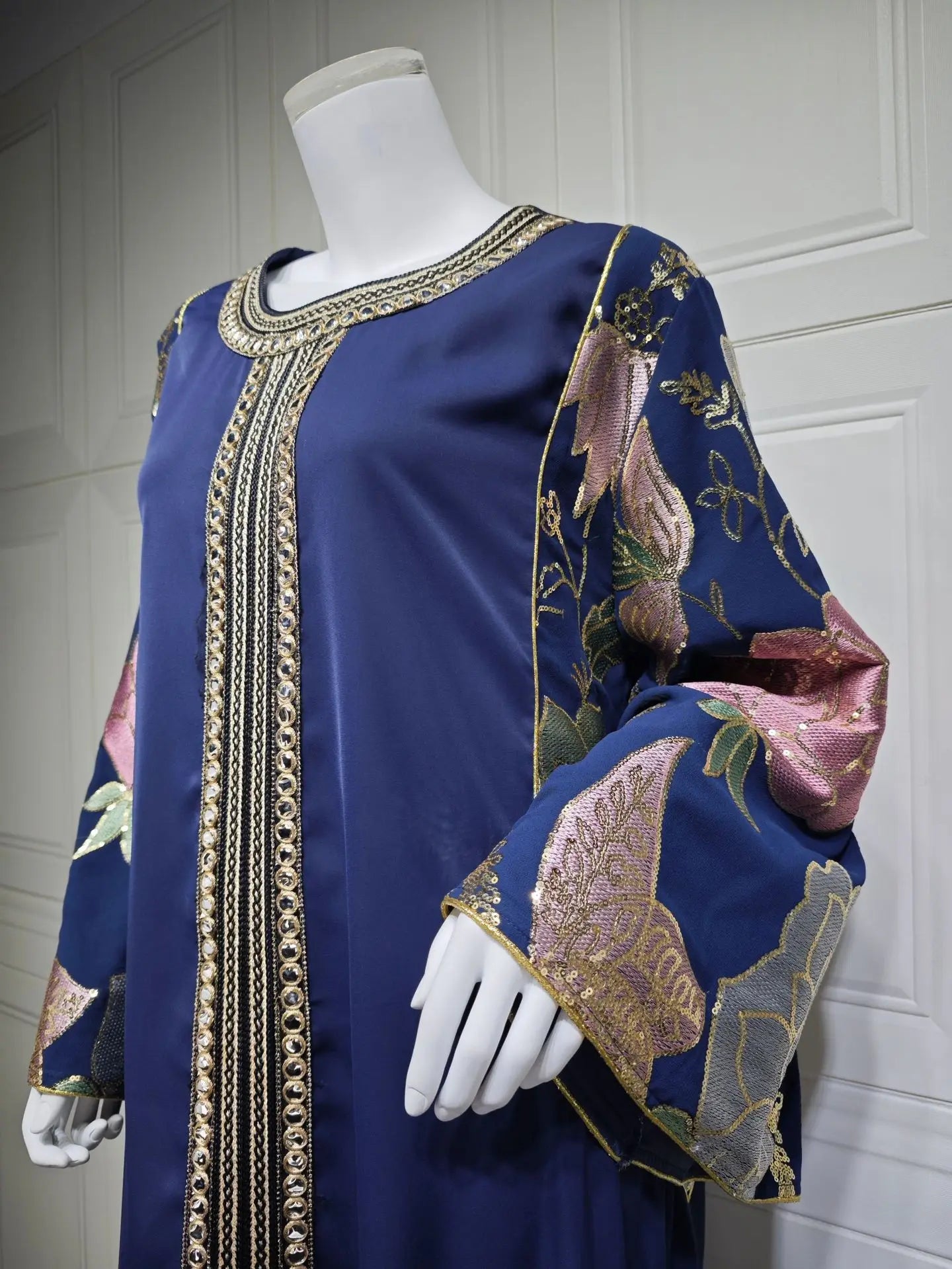 Muslim Women Sequin Embroidery Maxi Dress Dubai Abaya Turkey Kaftan Eid Djellaba Islam Jalabiya Robe Caftan Marocain Femme 2025