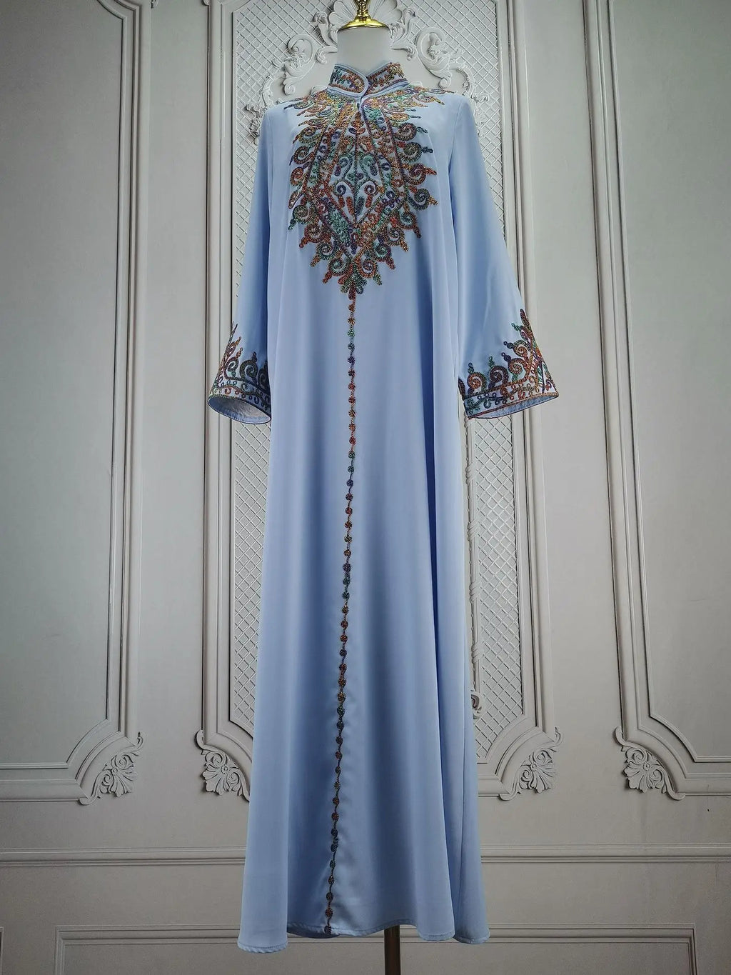 Uni Embroidery V-Neck Long Dress Dubai Arab Abaya For Muslim Woman Loose Moroccan Saudi Ethnic Jalabiya Fashion Robe 2026