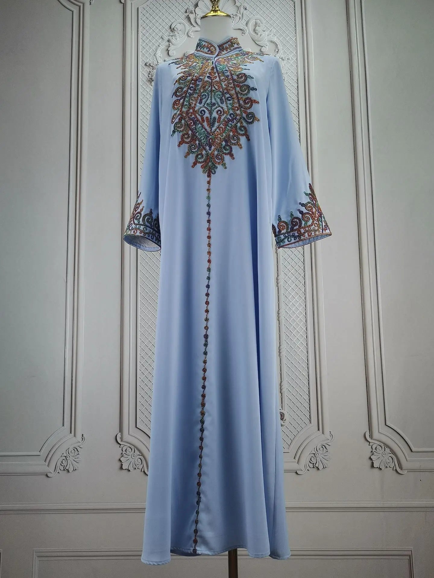 Uni Embroidery V-Neck Long Dress Dubai Arab Abaya For Muslim Woman Loose Moroccan Saudi Ethnic Jalabiya Fashion Robe 2026