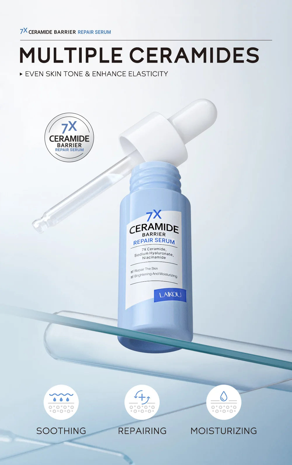 LAIKOU 7X Ceramide Barrier Repair Serum Intensive Hydration Enhanced Skin Barrier Improve Sensitive Repair Moisturizing Essence