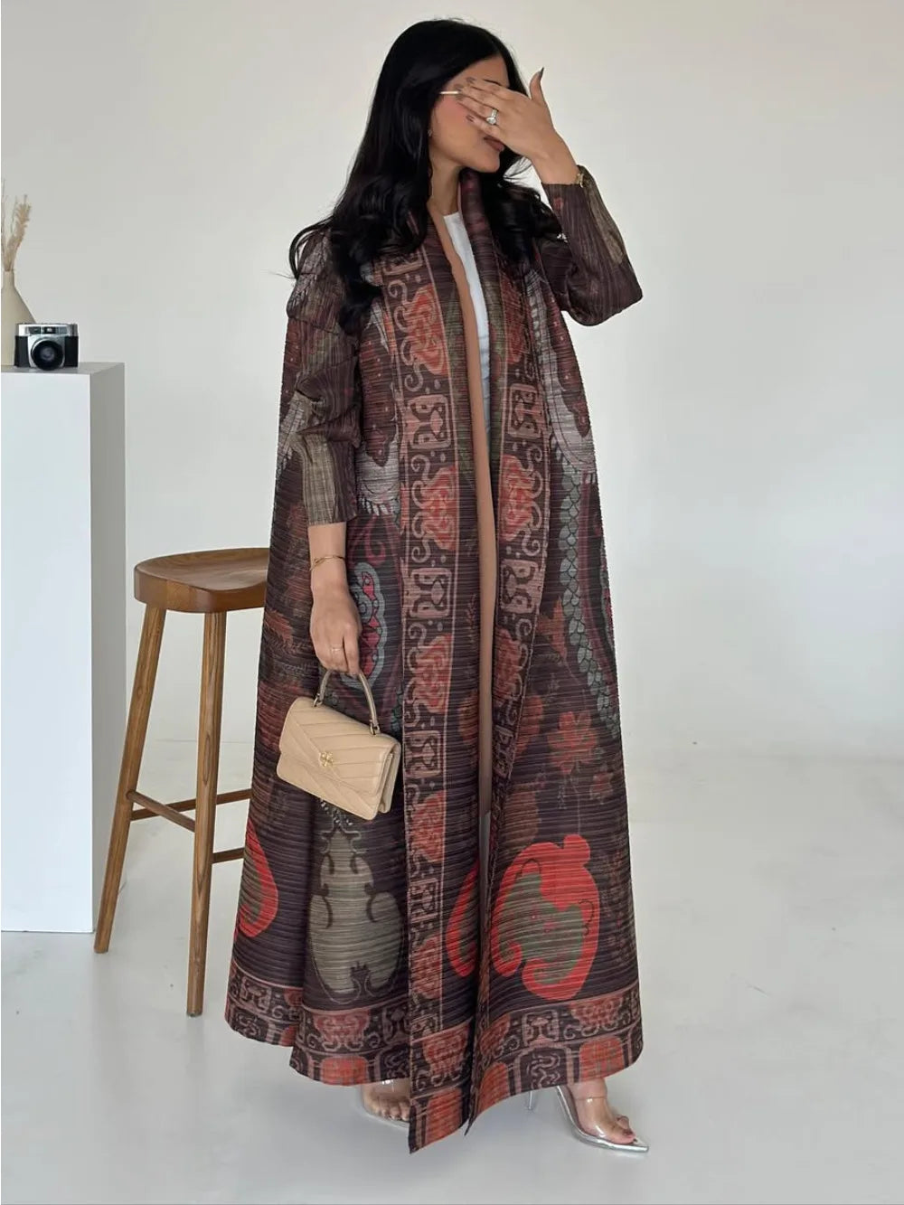 Eid Muslim Dress for Women Abaya Ramadan Print Pleated Cardigan Jalabiya Party Long Robe Morocco Dubai Kaftan Vestidos Largos
