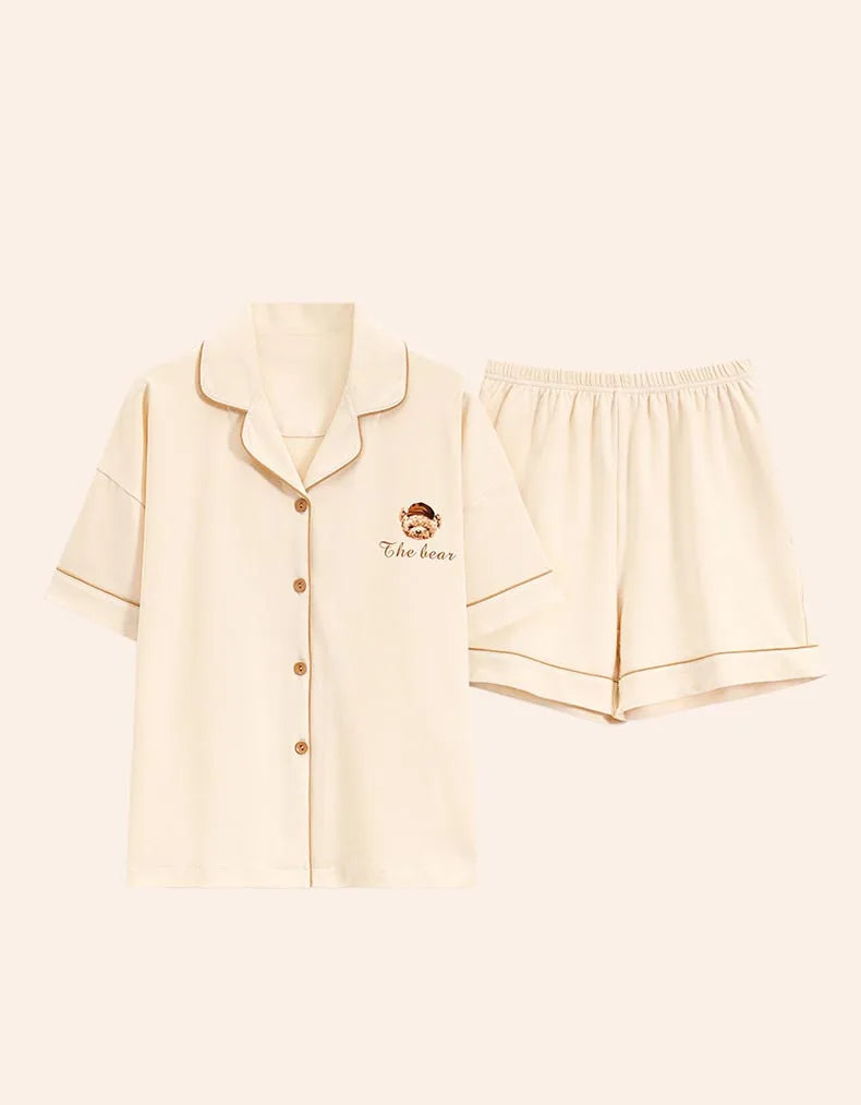 Dropshipping Female Pijamas Cartoon Summer Short Women Pajamas Sleeve Shorts Nightwear Sweet Sleepwear Pyjamas Woman Home Suit