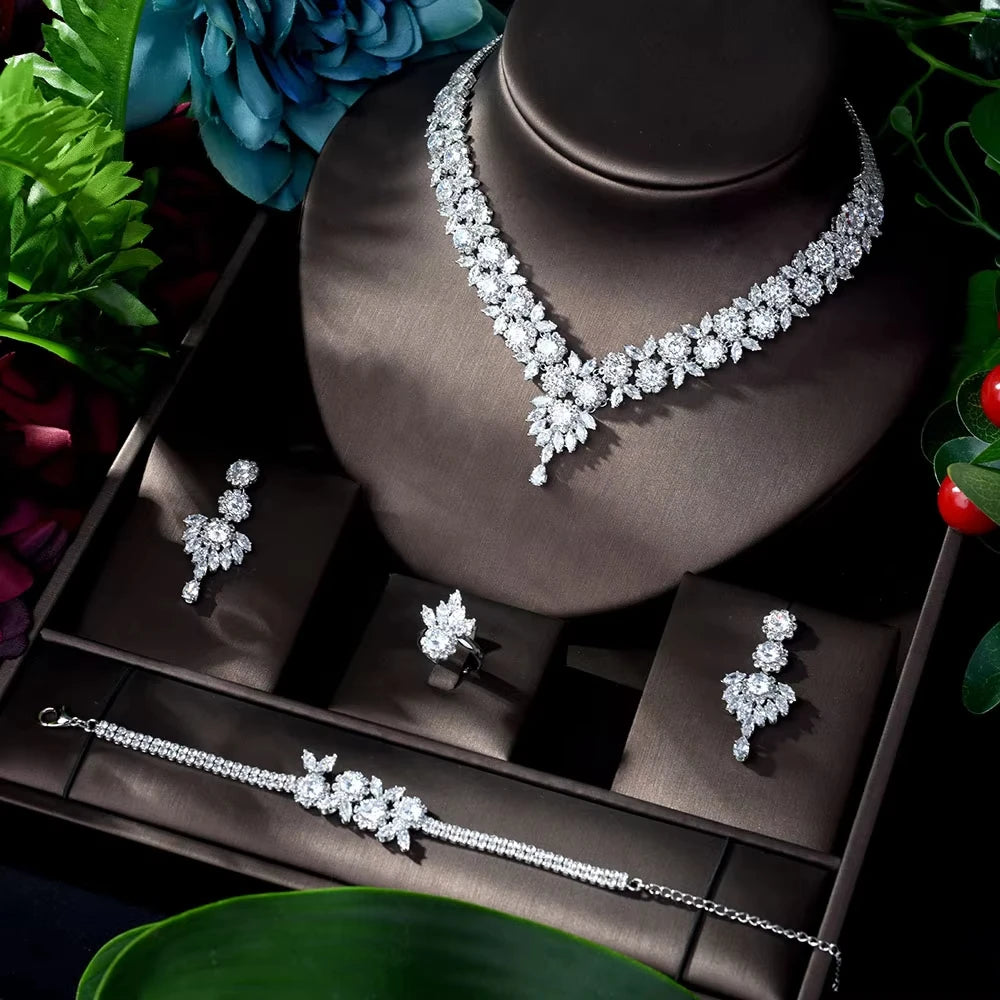 Hot Selling 4pcs Necklace and Earrings Set AAA Cubic Zircon Jewelry Set for Dubai Nigeria Women Bridal Wedding Accessories N-119
