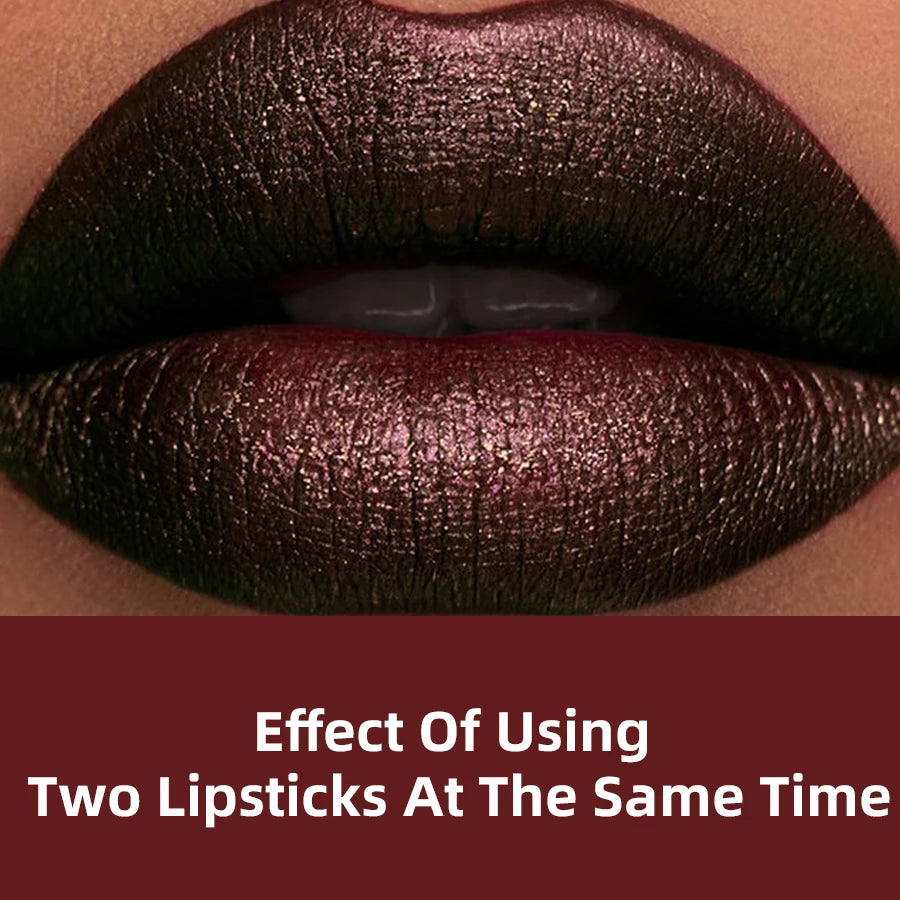 1PC Glitter Waterproof Two-tone Lipstick Matte Non-stick Pearlescent Diamond Lip Tint Red Black Brown Lips Makeup for Women Cosm