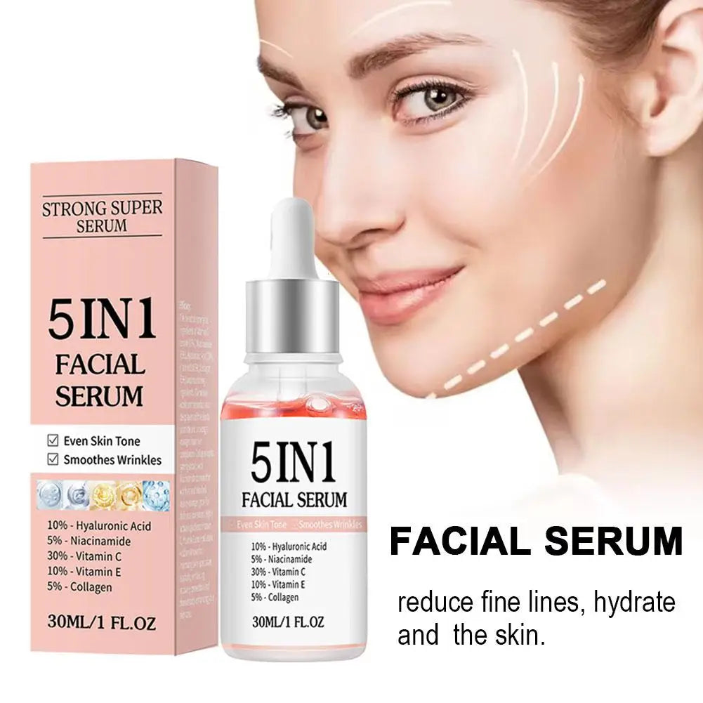5-in-1 Face Serum Hyaluronic Acid, Niacinamide & Vitamin C Hydrating Brightening Serum for Women Skin Tone & Wrinkle Reduction