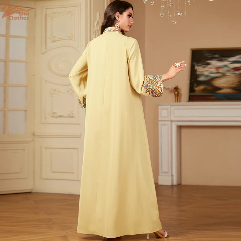 Uni Embroidery V-Neck Long Dress Dubai Arab Abaya For Muslim Woman Loose Moroccan Saudi Ethnic Jalabiya Fashion Robe 2026