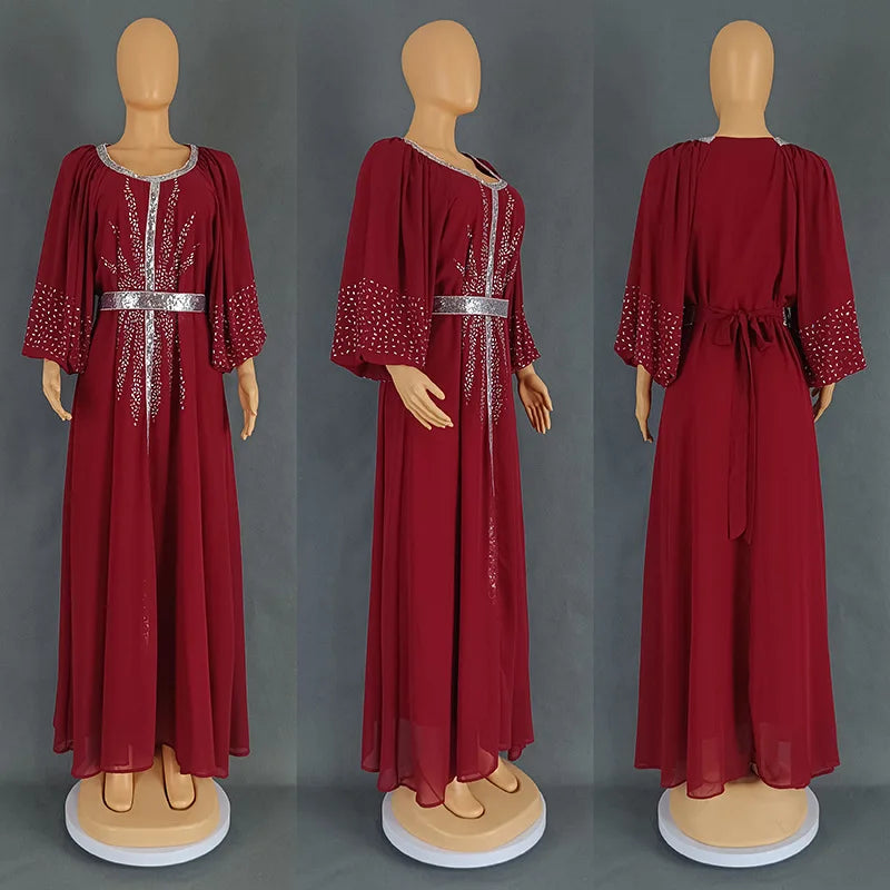 New 2025 Chiffon Diamonds Abayas for Women Luxury Dubai Abaya Turkey Kaftan Muslim Dress Djellaba Jalabiya Caftan Marocain Femme