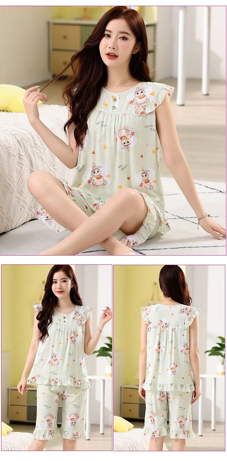 Summer Short Heart Leisure Embroidery Shirt +Shorts 2 Pieces Set Loungwear For Women Women Sexy Silk Pajama Set