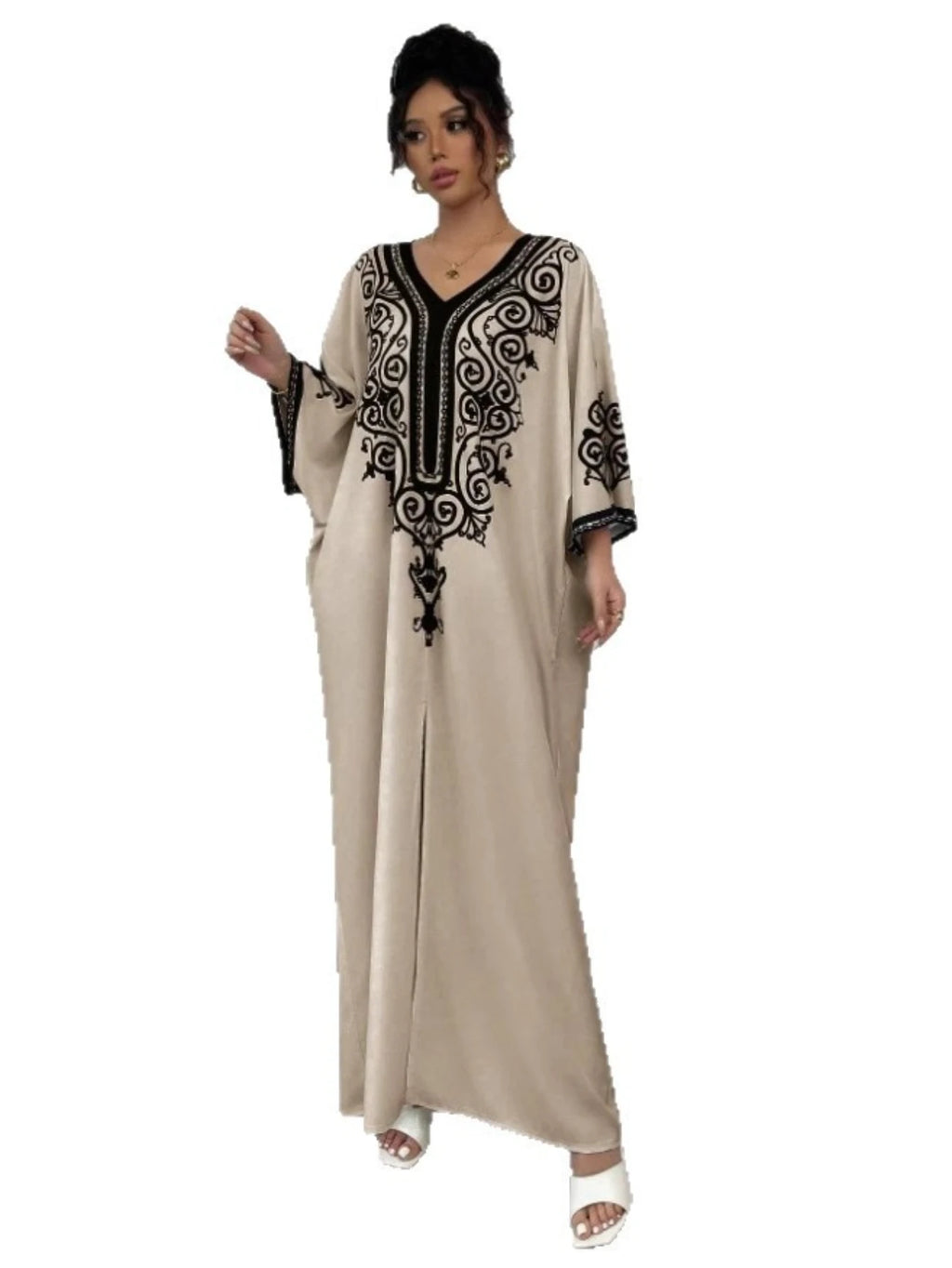 Eid Women Dress Muslim Abaya V Neck Loose Robe Party Jalabiya Ramadan Long Dresses  Vestidos Largos Kaftan Arab Morocco Kaftan