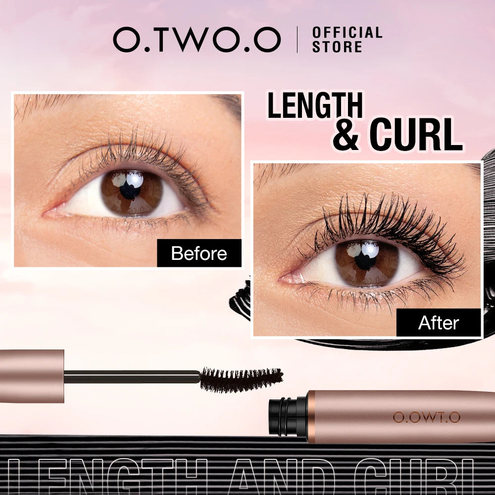 O.TWO.O Black Mascara Lengthens Eyelashes Waterproof Long-lasting 4D Silk Fiber Mascara Lash Extension Cosmetics Makeup