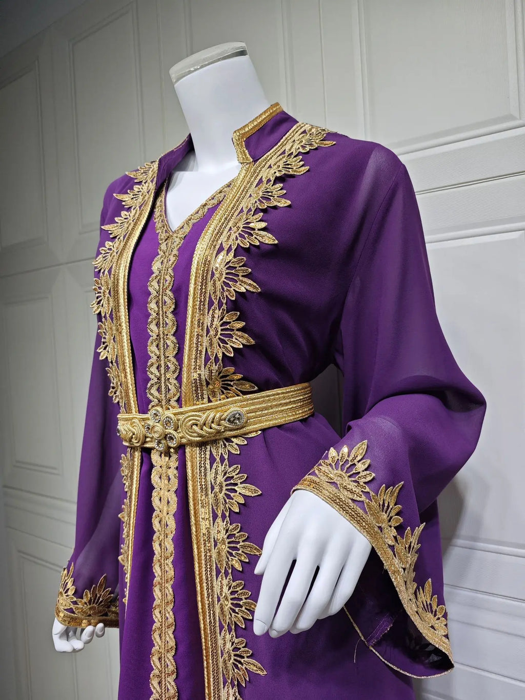 Dress Suit Women Eid Muslim Abaya Party Dresses 2 Piece Sets Embroidery Sashes Ramadan Dubai Kaftan Vestidos Jalabiya Long Robe