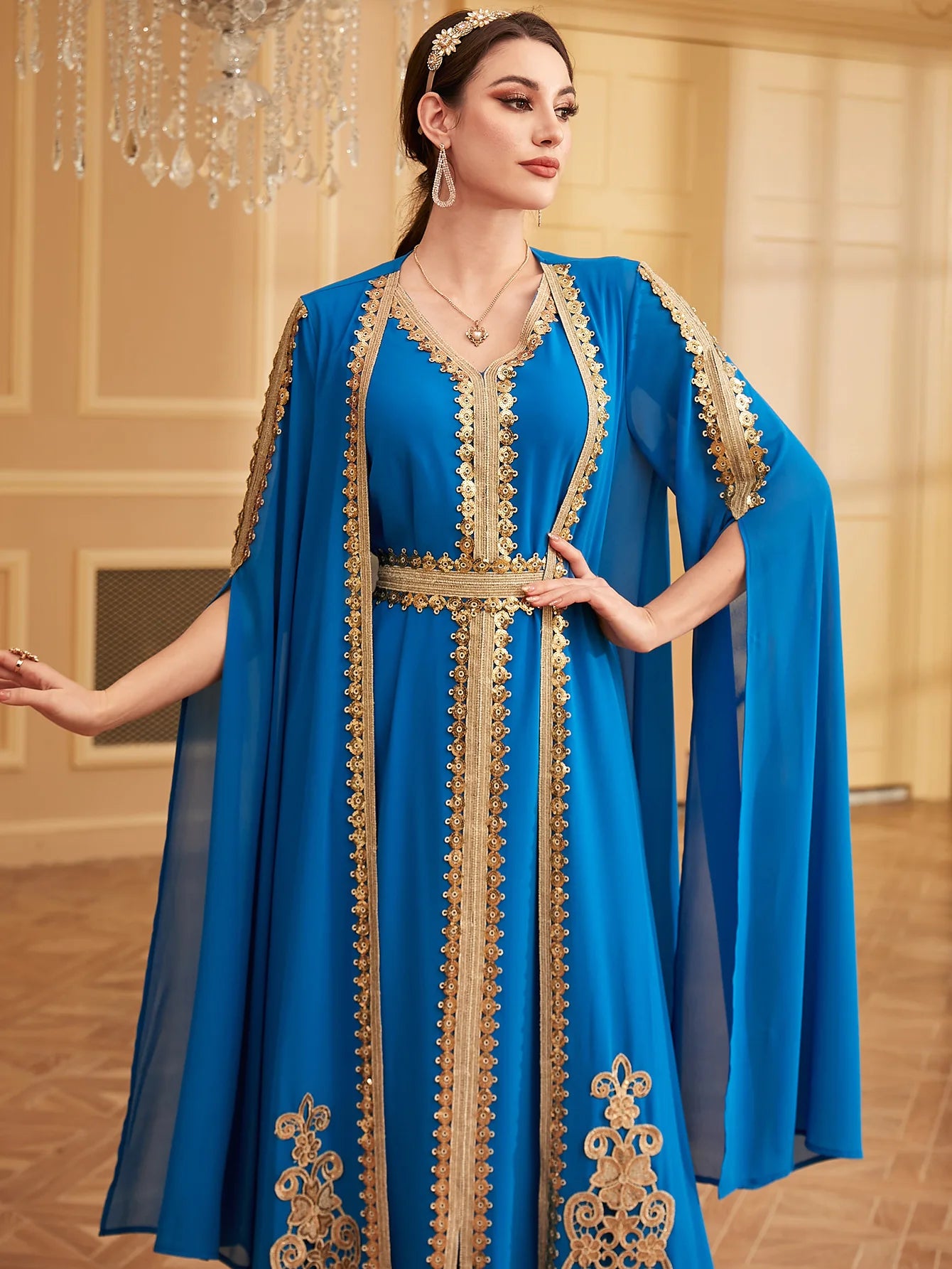 Dubai Embroidery Open Kimono Abaya Vest Dress Set Muslim Women Party Dresses Kaftan Islam Clothing Evening Arab Djellaba Caftan