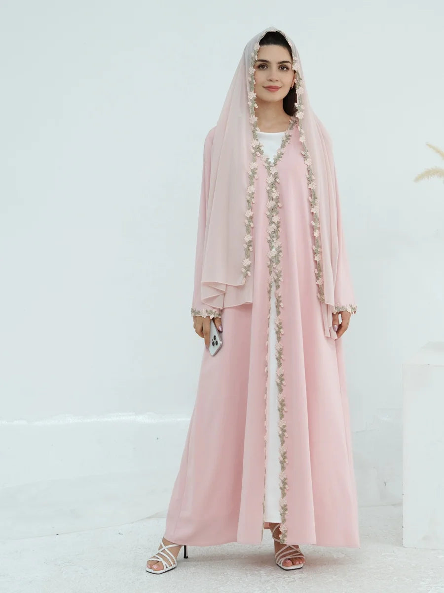 Muslim Women Türkiye Dubai Abaya Luxury embroidery Flower Kimono Cardigan Long Dress Modest Kaftan Robe Femme Islam Clothing