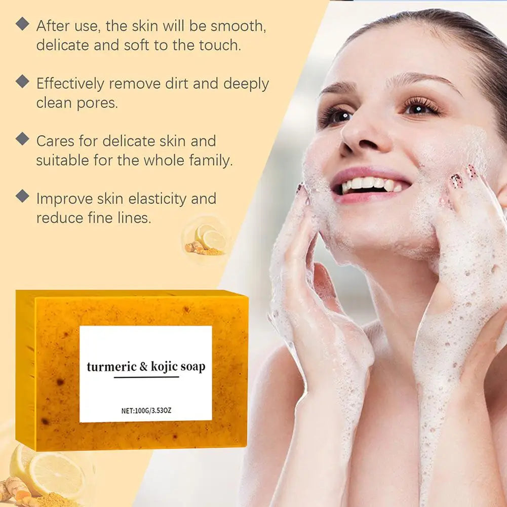 100g Turmeric Hand Made Soap Lemon Kojic Acid Shower and Facial Soap Body Cleansers Brightening Face Soap Tender Skin Care