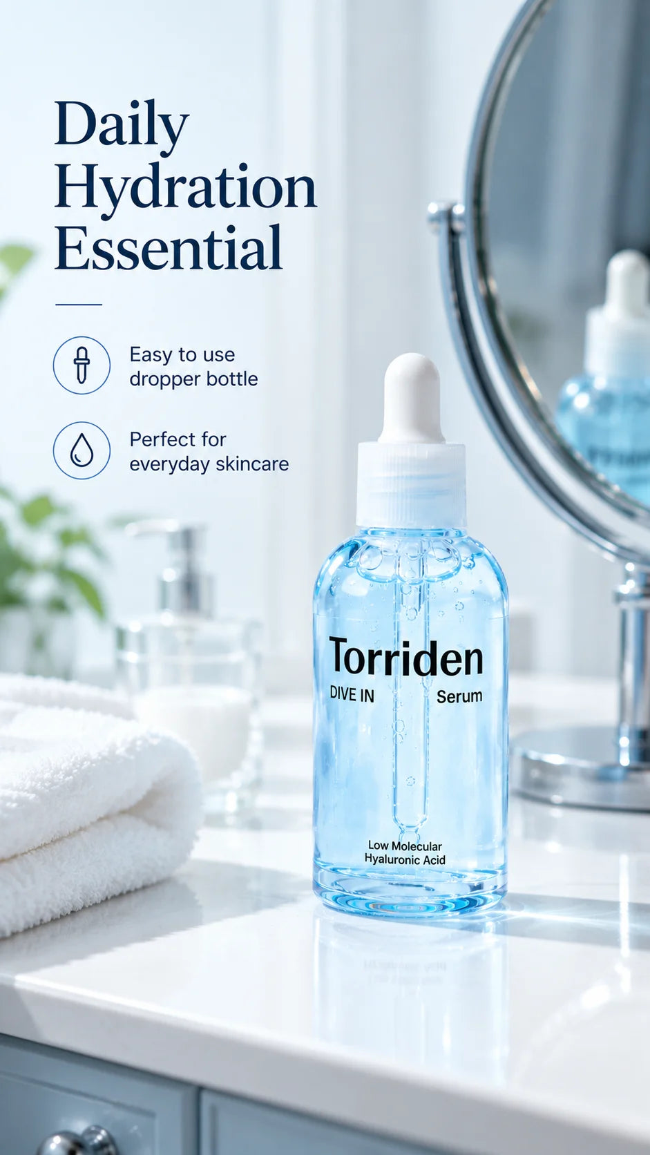 Torriden DIVE-IN Low-Molecular Hyaluronic Acid Serum 50ml,Featherlight,Moisture Retention Aid,Korean Skincare,for Korean Makeup