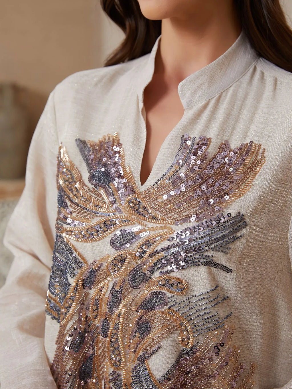 Uni Dubai Sequins Embroidery Luxury Woman Evening Dress Mesh Sleeve Abaya V-Neck Beaded Caftan Marocain Femme 2025