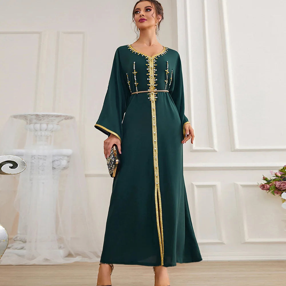 Luxury Diamond Party Dress for Women Robe Muslim Evening Abaya Arab Oman Dubai Moroccan Pakistan Jalabiya Caftan Ramadan Vestido