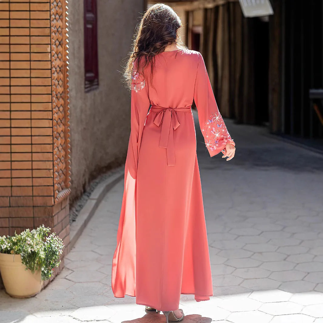 2025 Eid Diamonds Abaya Dubai Kaftan Women Muslim Evening Party Dress Turkey Caftan Marocain Femme Robe Ramadan Islam Jalabiya