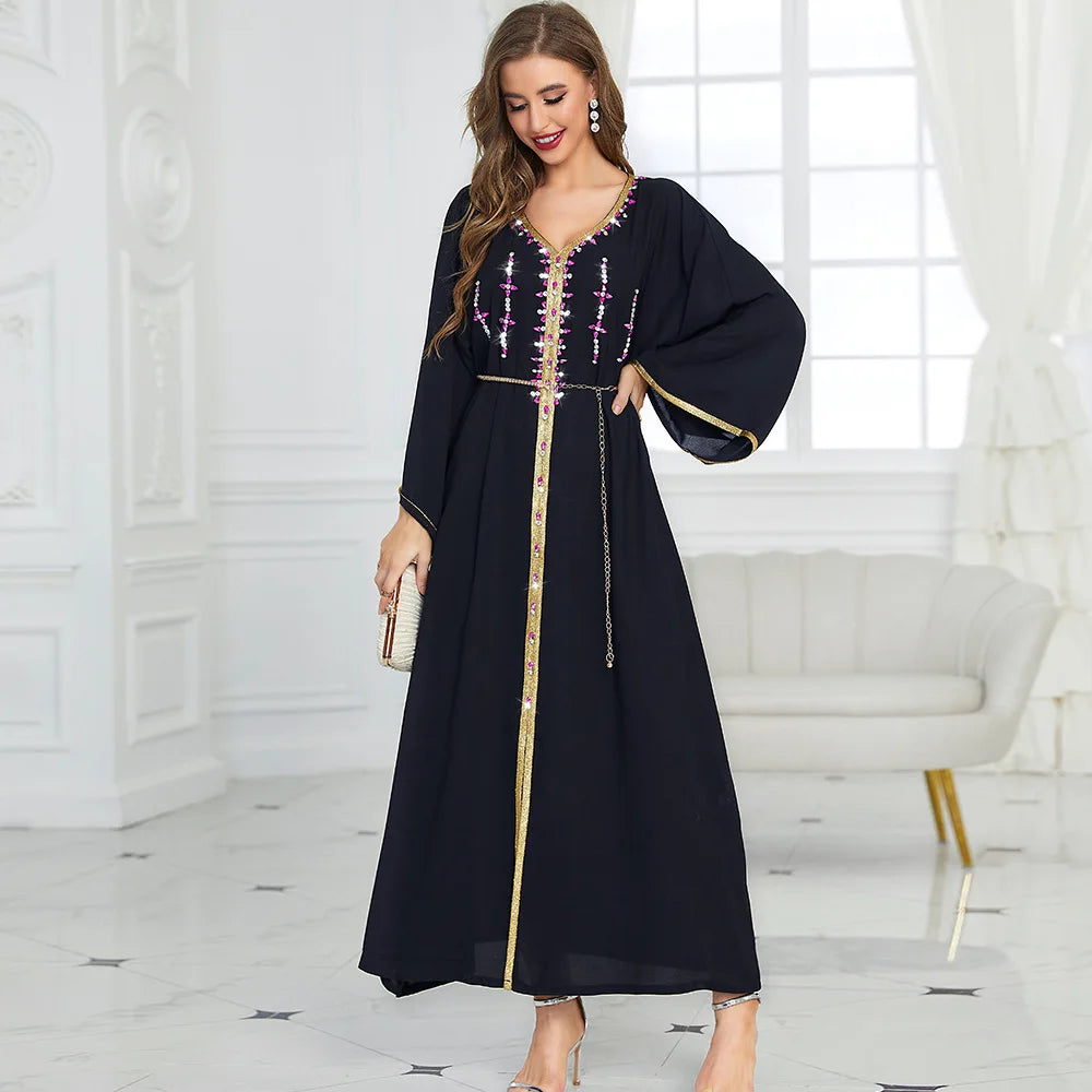 Luxury Diamond Party Dress for Women Robe Muslim Evening Abaya Arab Oman Dubai Moroccan Pakistan Jalabiya Caftan Ramadan Vestido