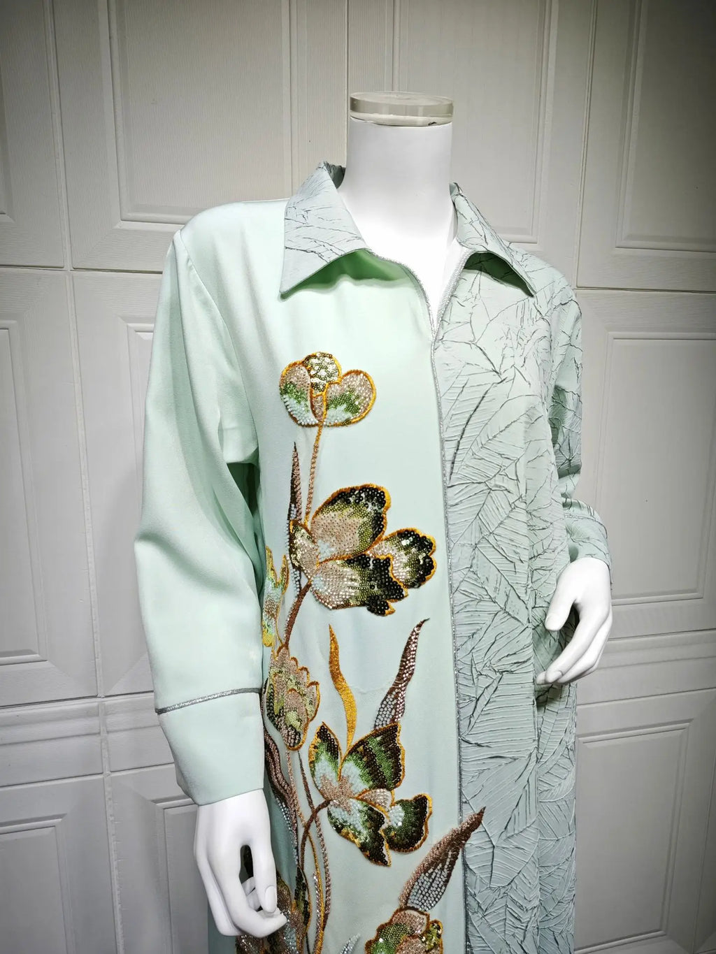 Eid Abaya Party Dress Women Lapel Shirt Dresses Sequins Embroidery Office Lady Muslim Jalabiya Ramadan Vestidos Largos Robe