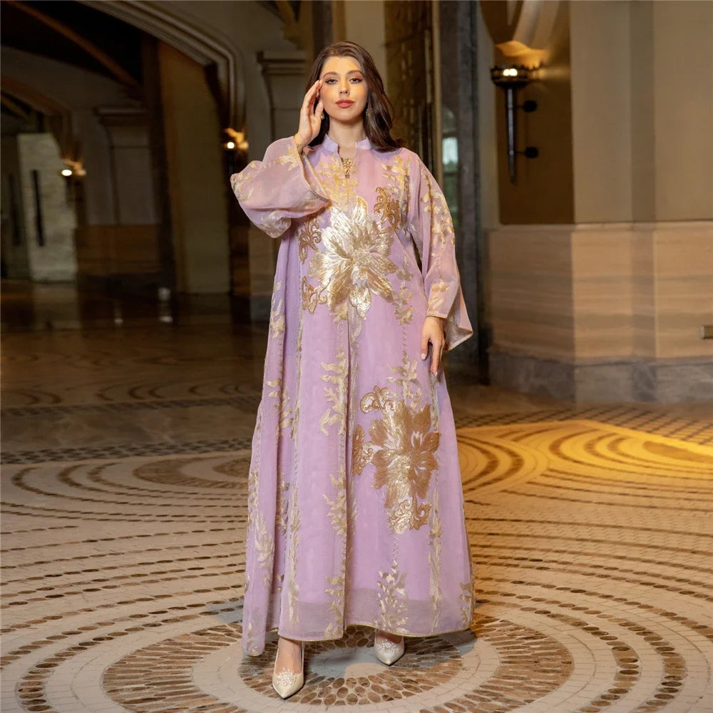 Muslim Abaya Dress Dubai Ramadan Sequins Floral Embroidered Moroccan Caftan Women Evening Gown Eid Djellaba Jalabiya Vestidos