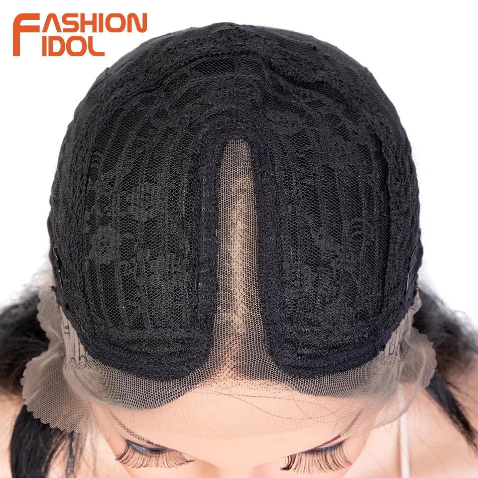 FASHION IDOL 34 Inch Lace Front Wigs Synthetic Ombre Blonde Brown Colorful Wigs For Women Heat Resistant Fiber Cosplay Wigs