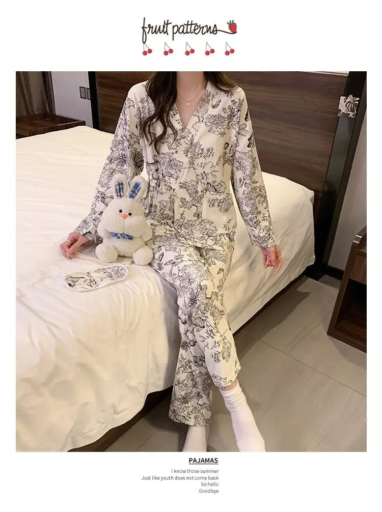 Sleeping Wear for Woman Pajamas Set Ensemble Pyjama Femme Ladies Pyjamas Femmes Sexy’ Homewear Home Set Female Pajama Women Suit