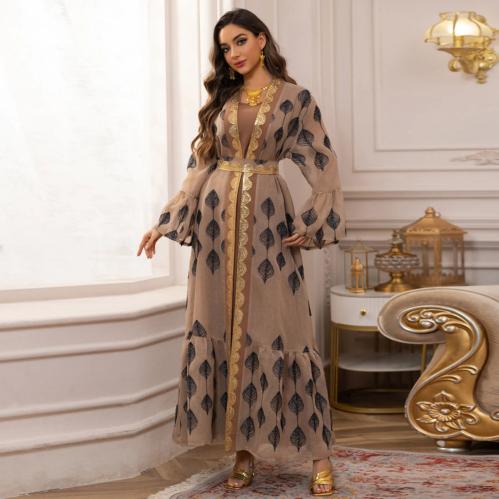 2PCS Muslim Women Dress Dubai Abaya Kaftan Turkey Embroidery Jalabiya African Party Gown Arab Robe Islam Clothing Kebaya Caftan