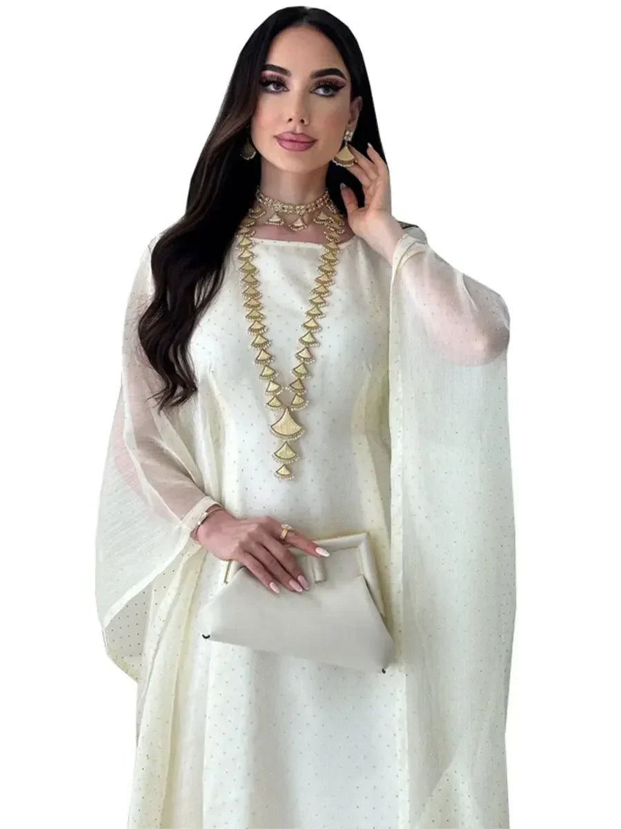 Ramadan Dubai Elegant cock abaya Polka Dot Dresses Long Dolman Sleeve For Muslim Women's Brief Kaftan
