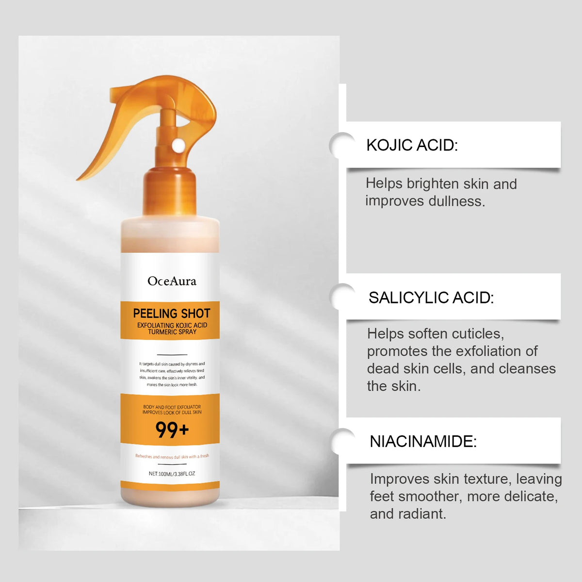 OceAura بخاخ تقشير لطيف بحمض الكوجيك والكركم — 100ml