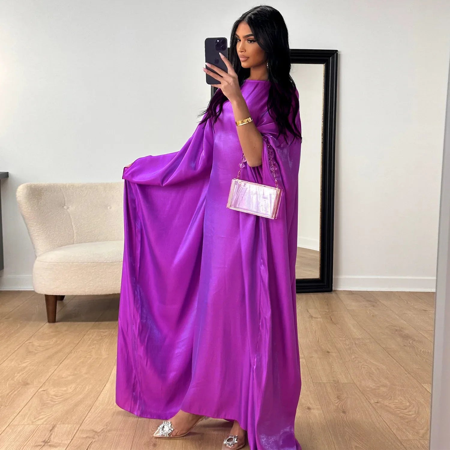 Femme Musulman Shiny Abayas for Women Muslim Prayer Dress Dubai Turkey Kaftan Eid Djellaba Saudi Arabic Robe Islam Jalabiya Gown