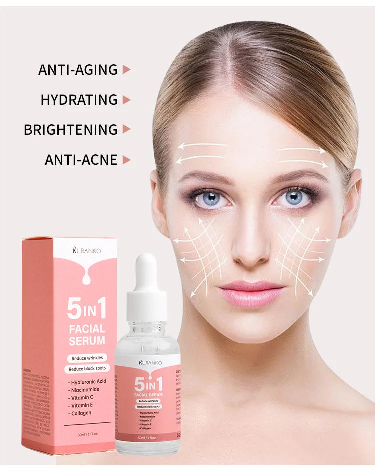 5-in-1 Multi-Action Facial Serum - Hydrates, Firms, Brightens & Reduces Wrinkles for Youthful Skin