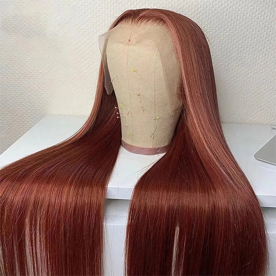 Reddish Brown HD 13x4 Lace Frontal Wigs Glueless Colored Human Hair Wigs Vietnamese Double Drown Bone Straight Lace Front Wig