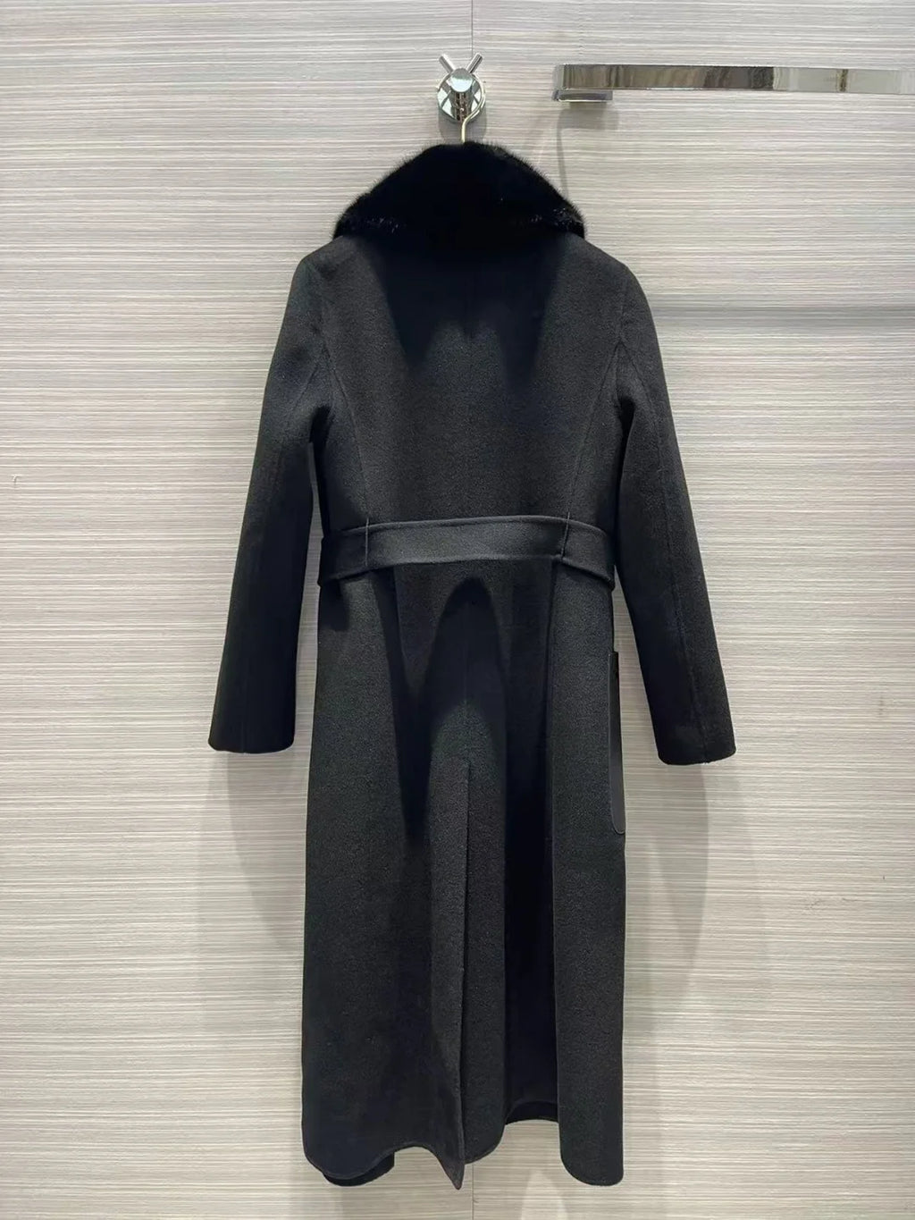 Women's Cashmere Coat Medium to Long Leather Spliced Woolen Coat Fur Collar Coat 2025 New High-Quality Fashionable Elegant