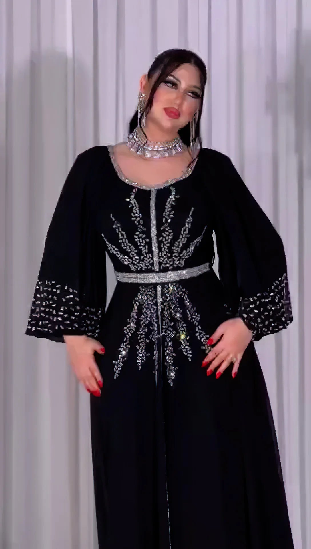 New 2025 Chiffon Diamonds Abayas for Women Luxury Dubai Abaya Turkey Kaftan Muslim Dress Djellaba Jalabiya Caftan Marocain Femme