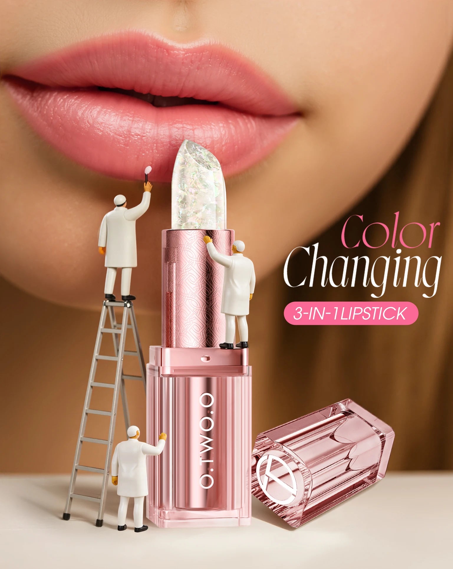 O.TWO.O Lipstick Lip Gloss Lip Balm Color Changing Transferproof Long Lasting Non-Sticky Moisturizing Shine Care Lip Tint Makeup